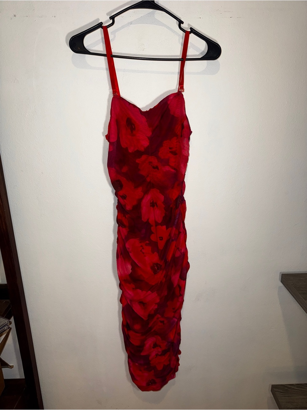 Vibrant Red Floral Midi Slip Dress